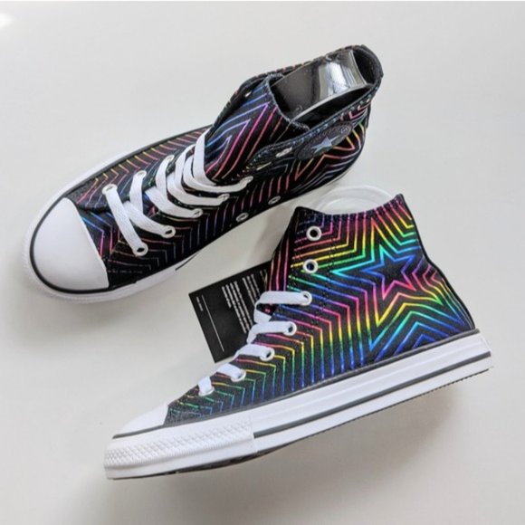 Converse CTAS Hi Black/White/Black Rainbow Women's 6 - Picture 2 of 6